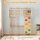Natural wooden climbing gym folded for storage only