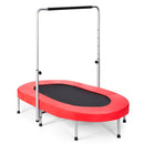 Red oval double trampoline with central padded handrail