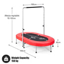 Oval trampoline dimensions and 150 kg weight capacity