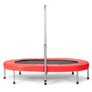 Side view of the Red oval trampoline and six-leg frame