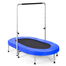Blue oval double trampoline with central padded handrail