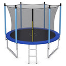 10 FT blue trampoline with straight padded poles, enclosure and ladder