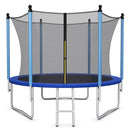 14 FT blue trampoline with padded enclosure poles and access ladder