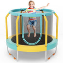 Yellow and turquoise 120 cm trampoline with low enclosure net and three U-shaped legs