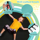 Enclosure zipper, padded edge cover and U-shaped leg details on the Yellow trampoline