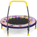 Pink 90 cm folding trampoline with yellow padded handle and LED edge lights