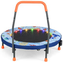Blue 90 cm folding trampoline with orange padded handle and LED edge lights