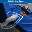 Sewn mat-to-cover join and padded spring cover on the Blue trampoline