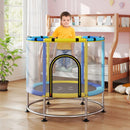 Blue enclosed activity trampoline in a room