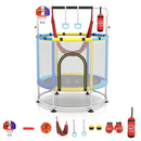 Blue 140 cm activity trampoline with hammock, rings, hoop and boxing accessories