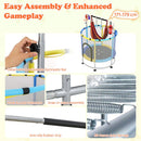 Trampoline adjustable bar, snap-in frame and galvanised spring details