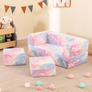 Two-Seater Kids Play Couch with Glow Patterns – rainbow couch with two square cushions