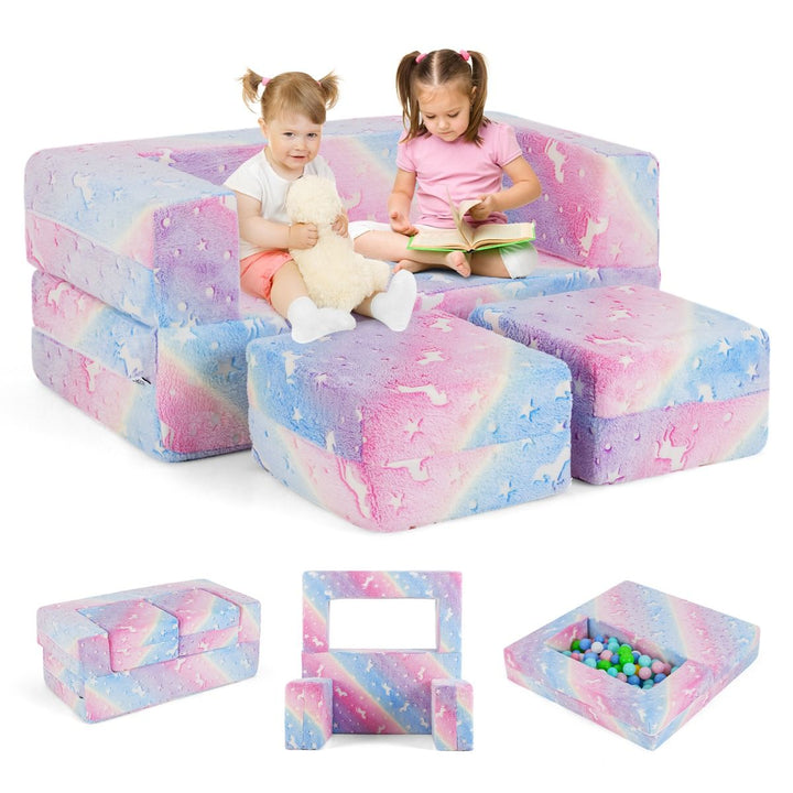 Two-Seater Kids Play Couch with Glow Patterns – rainbow unicorn couch arrangements