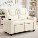 Two-Seater Kids Push-Back Recliner with Cup Holders – Beige product view 1