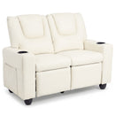 Two-Seater Kids Push-Back Recliner with Cup Holders – Beige product view 3