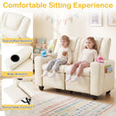 Two-Seater Kids Push-Back Recliner with Cup Holders – Beige product view 8
