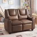 Two-Seater Kids Push-Back Recliner with Cup Holders – Brown product view 1