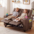 Two-Seater Kids Push-Back Recliner with Cup Holders – Brown product view 2