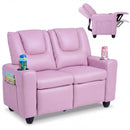Two-Seater Kids Push-Back Recliner with Cup Holders – Pink product view 7