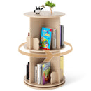 Two-Tier Rotating Kids Bookcase with Bear Bookends – Natural product view 4