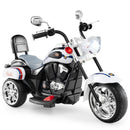 White three-wheel 6 V toy chopper motorcycle with headlight and backrest