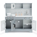 Grey and white wooden play kitchen, supplier colour White: opening doors and storage compartments
