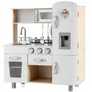 Opposite angled view of white and natural kitchen