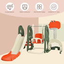 Orange and green assembled slide and swing set with supplier3+ label