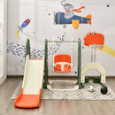Orange and green playset front view in a room with ball accessories