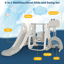 White and grey playset labelled with six play activities