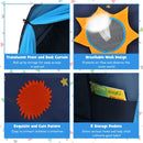 Blue tunnel bed and play tent - mesh windows, curtains and storage pockets