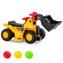 Yellow 6V ride-on excavator with three play balls