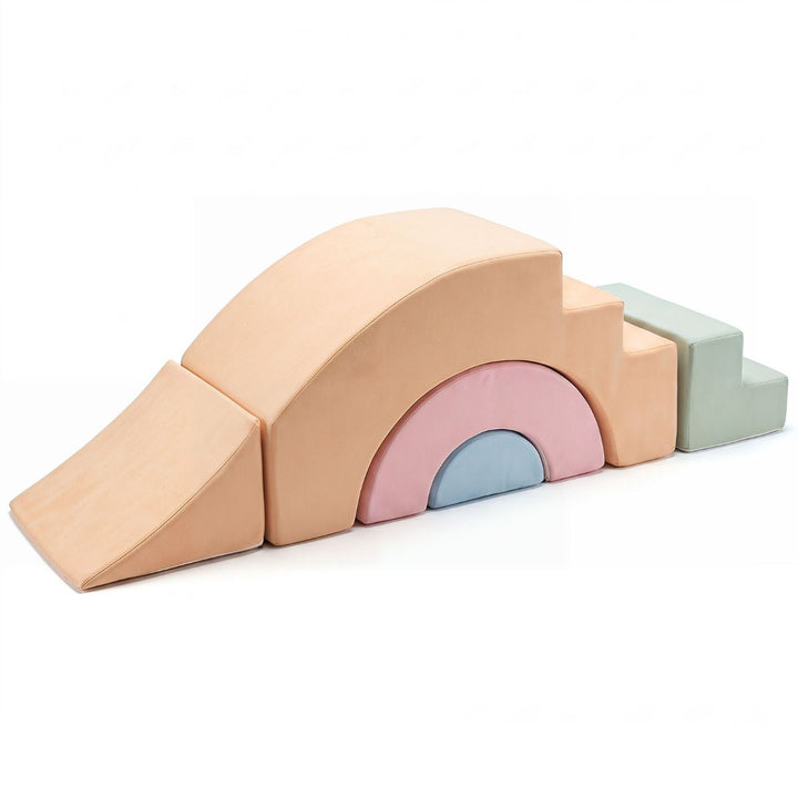 Multicolour five-piece foam play set: stepped nesting arch,ramp and step