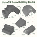 Grey five-piece foam play set: individual foam-piece dimensions