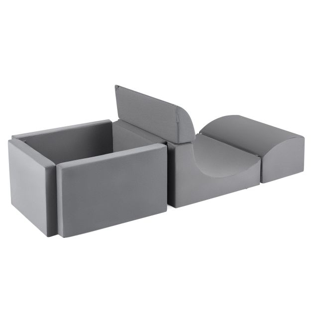 Grey foam climbing set and square ball pit; balls are not included
