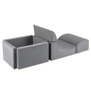 Grey foam climbing set and square ball pit; balls are not included