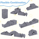 Grey six-piece foam set shown in different layouts