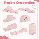 Pink six-piece foam set shown in different layouts