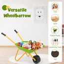 Light Green wheelbarrow staged with toys and examples of play materials; accessories are not included