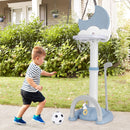 Blue and white sports stand shown outdoors with a football