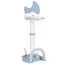 Blue and white sports centre with supplied balls, golf club, rings and bell pendant