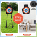 Toy archery target in freestanding and hanging configurations