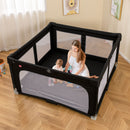 Black 150 cm folding mesh playpen, family playtime scene