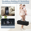 Black 150 cm folding mesh playpen, folded frame and carry-bag storage