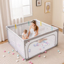 Grey 150 cm folding mesh playpen, family playtime scene