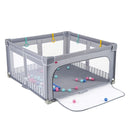 Dark Grey 150 cm folding mesh playpen, open side door, balls and pull-up rings