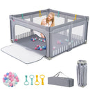 Dark Grey 150 cm folding mesh playpen, folded frame, carry bag, rings and balls