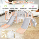 Pink, grey and cream double-slide playset with HDPE and rounded-panel close-ups