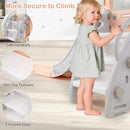 Pink, grey and cream climbing steps with side handles and enclosed grooved treads