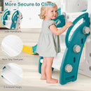 Yellow, green and cream climbing steps with side handles and enclosed grooved treads